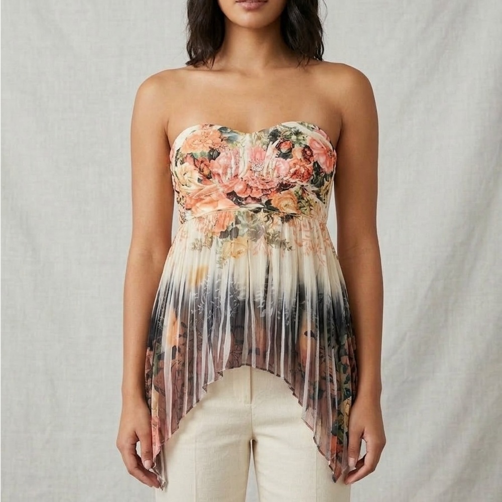 bebe Pink & Cream Floral Strapless Top
